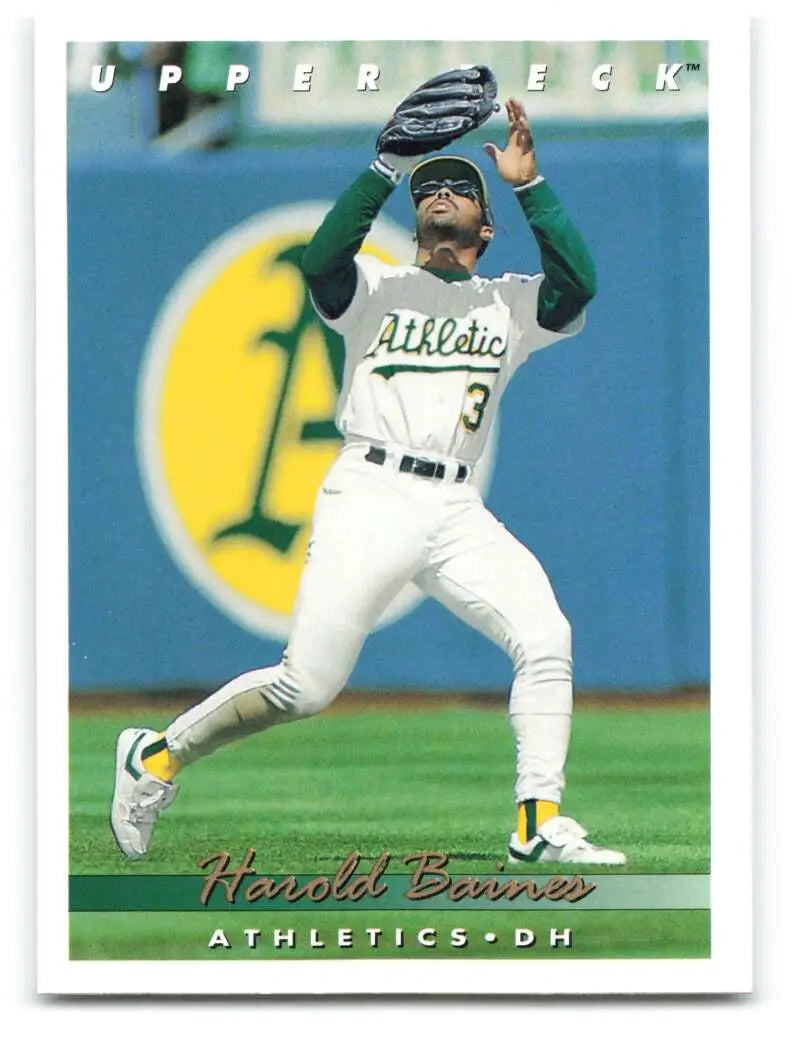 Harold Baines making a catch in Oakland Athletics uniform on 1993 Upper Deck card
