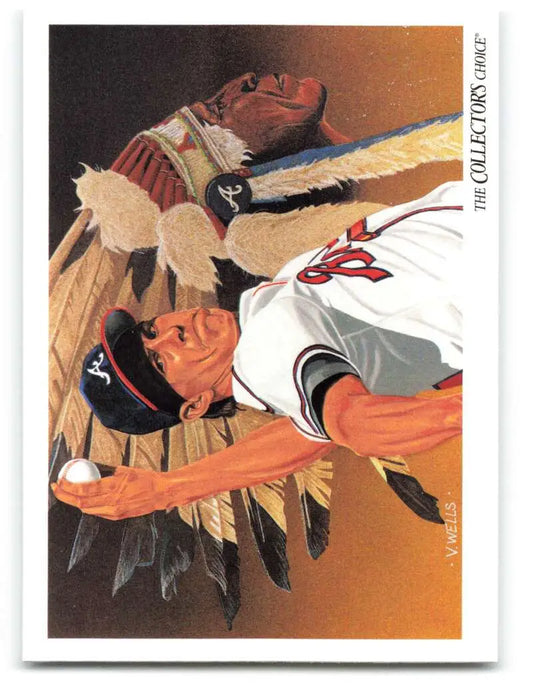Baseball-themed artwork of two players reaching, featured on Steve Avery Atlanta Braves card