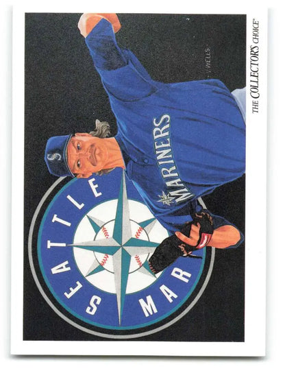 Seattle Mariners logo and Randy Johnson in blue uniform on 1993 baseball card
