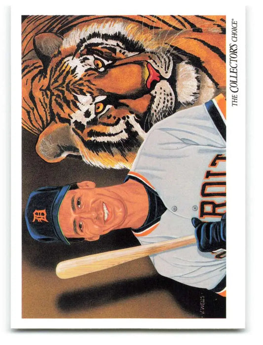Detroit Tigers baseball card with Travis Fryman and a fierce tiger illustration