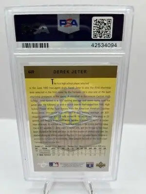 Graded Upper Deck Derek Jeter baseball card in protective case for 1993 Upper Deck Derek Jeter #449 PSA 9