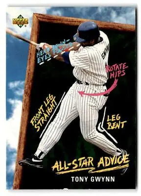 Baseball card featuring Tony Gwynn with hitting advice from Upper Deck Fun Pack
