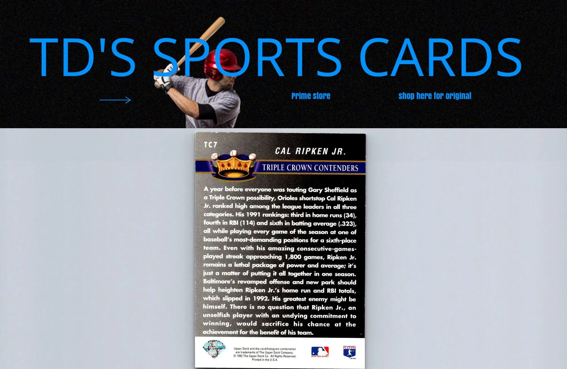 Cal Ripken Jr. 1993 Upper Deck TC7 Triple Crown Contenders baseball card image