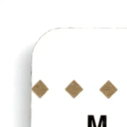 White label with rounded top right corner and three brown diamond shapes for playing cards baseball