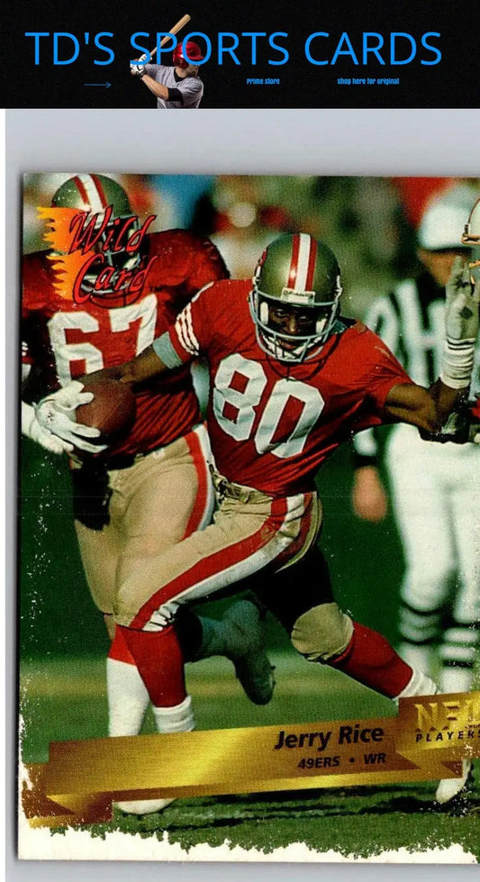 Vintage 1993 Wild Card Jerry Rice football card in 49ers uniform