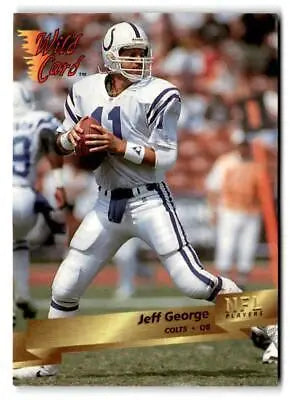 Jeff George 1993 Wild Card trading card featuring Colts quarterback passing in white uniform