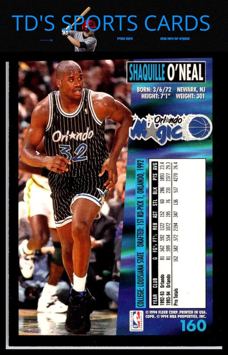 1994-95 Fleer #160 Shaquille O’Neal basketball card collectible trading cards
