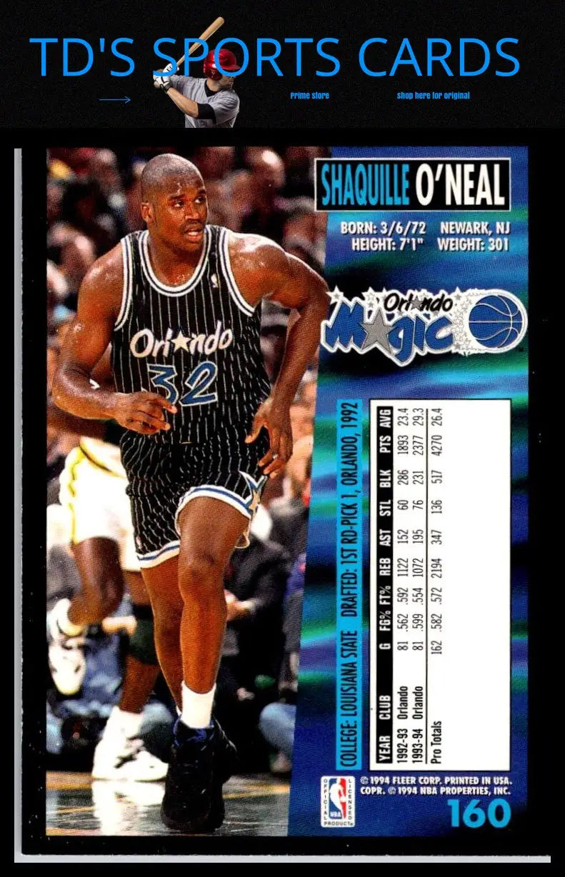 1994-95 Fleer #160 Shaquille O’Neal trading card for basketball card collectors
