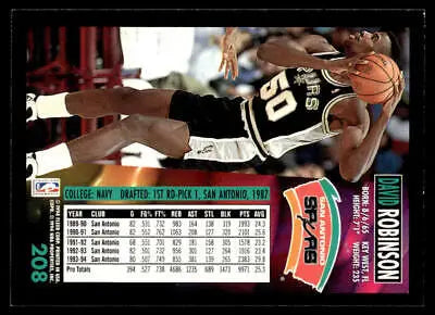 David Robinson 1994-95 Fleer #208 basketball card for San Antonio Spurs collectors