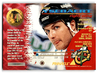1994-95 Pinnacle #301 Paul Ysebaert - Trading Card