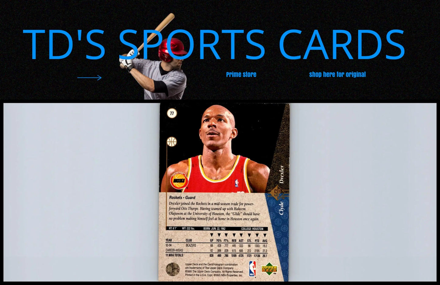 Clyde Drexler 1994-95 SP #77 trading card showcasing a legendary basketball player