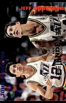 Basketball trading card of John Stockton and Jeff Hornacek from the Utah Jazz 1994-95 season
