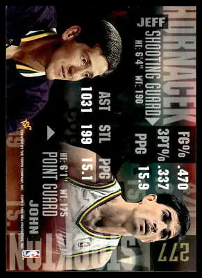 Basketball trading card of John Stockton and Jeff Hornacek, Utah Jazz 1994-95 Stadium Club