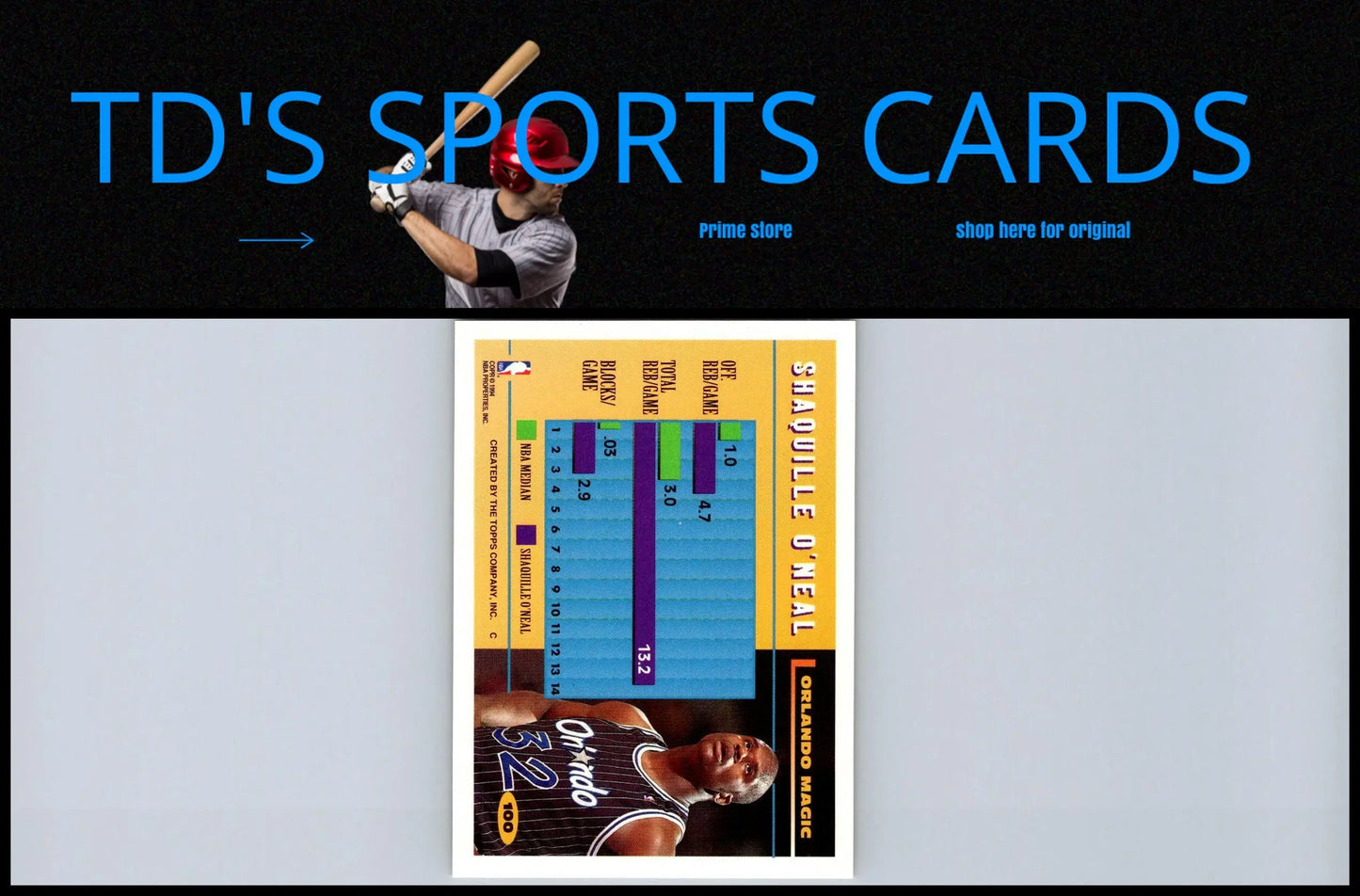 1994-95 Topps #100 Shaquille O’Neal trading card showcasing the basketball legend
