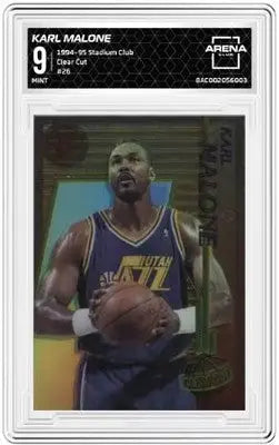 1994-95 Topps Stadium Club Karl Malone basketball card in Clear Cut Arena Club image