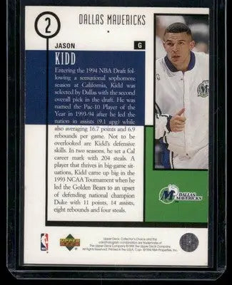 1994-95 Upper Deck Collector’s Choice Jason Kidd #2 Lottery Picks Basketball - Basketball Card