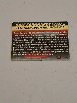 Dale Earnhardt winner trading card from 1994 Action Packed series associated with Richard Childress Racing