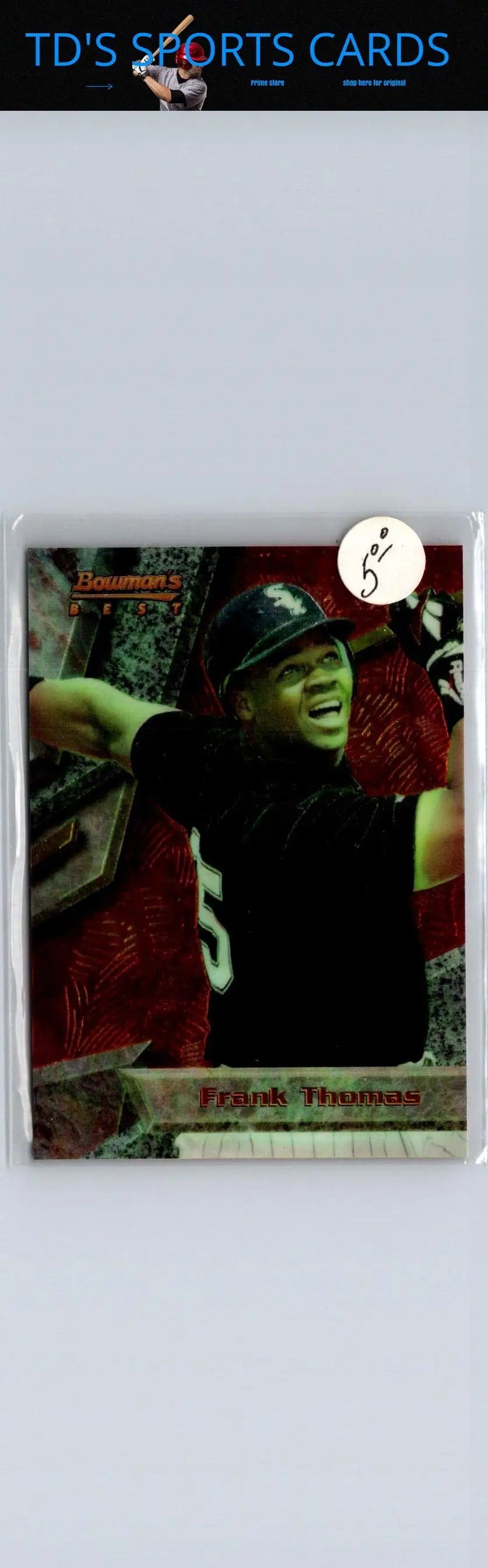 Baseball trading card featuring Frank Thomas from 1994 Bowman’s Best priced at 5