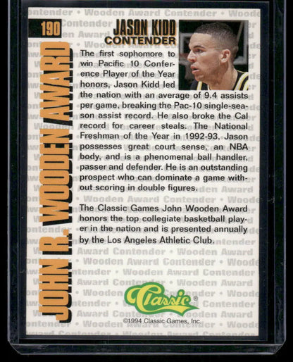 1994 Classic 4 Sport Jason Kidd #190 Wooden Award Contender Basketball - Basketball Card