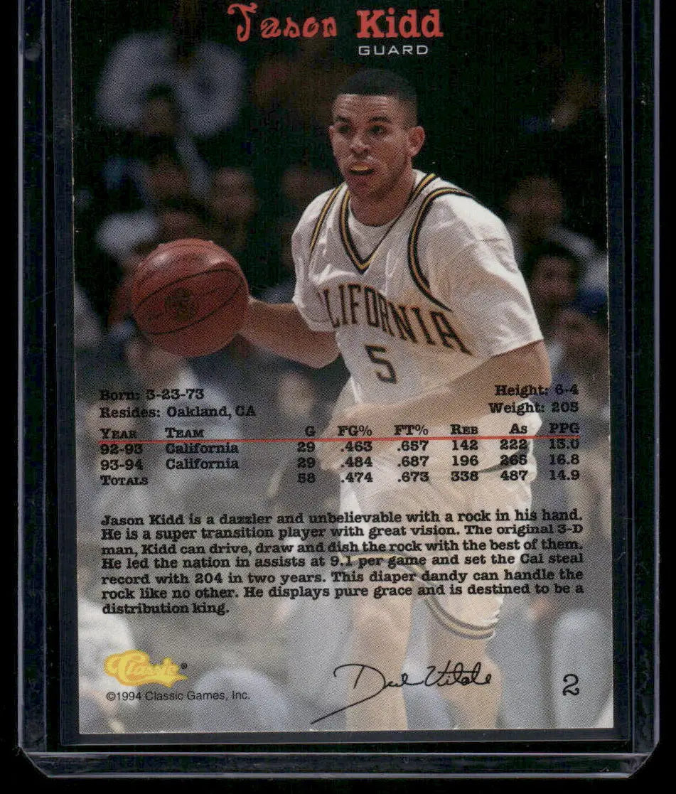 1994 Classic Jason Kidd #2 Basketball - Basketball Card
