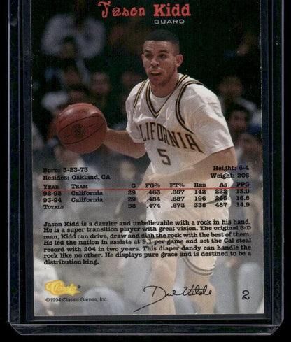1994 Classic Jason Kidd #2 Basketball - Basketball Card