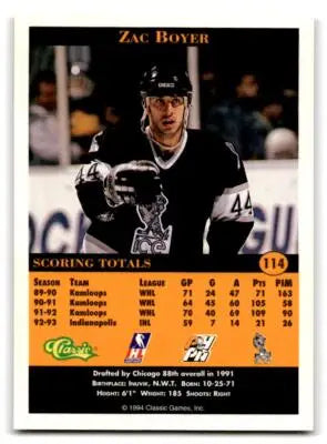 Zac Boyer hockey card from 1994 Classic Pro Hockey Prospects collection
