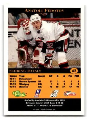 Hockey card of Anatoli Fedotov from 1994 Classic Pro Hockey Prospects collection