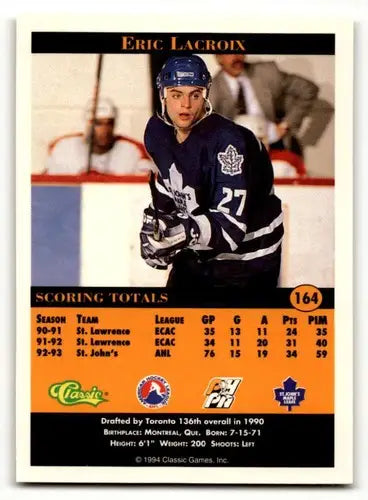 Original gloss of Eric Lacroix hockey card from 1994 Classic Pro Prospects series