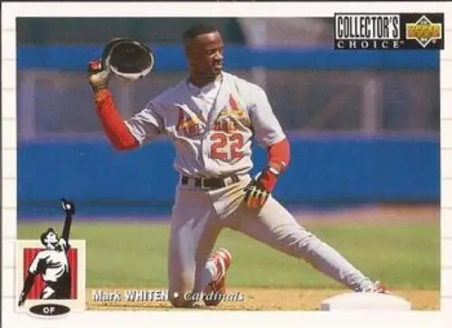 Baseball card of Mark Whiten in white uniform for St. Louis Cardinals, original gloss