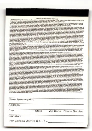 Sweepstakes entry form on 1994 Collector’s Choice Team vs. Team with Andy Van Slyke