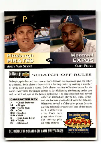 Baseball card with scratch-off game rules featuring Andy Van Slyke and original gloss