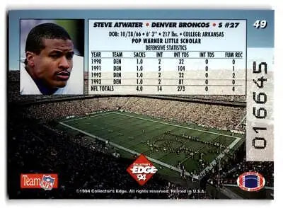 Steve Atwater football card from 1994 Collector’s Edge Pop Warner 22K Gold series