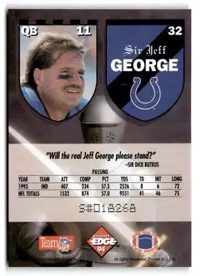 Jeff George football card from 1994 Collector’s Edge Excalibur trading cards collection