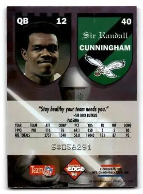 Randall Cunningham trading card from 1994 Collector’s Edge Excalibur #40 series