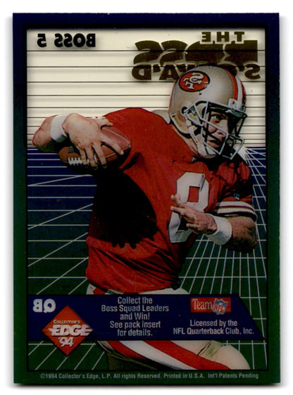 1994 Collector’s Edge Steve Young Boss Squad Silver football card featuring 49ers player in red jersey