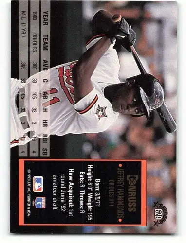 1994 Donruss #629 Jeffrey Hammonds NM-MT Orioles ID:72070 - Trading Cards
