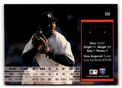 1994 Donruss #650 Lee Smith New York Yankees trading card for collectors