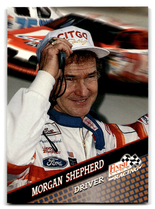 Collectible 1994 Finish Line Racing Morgan Shepherd trading card featuring smiling driver in white uniform with CITGO hat