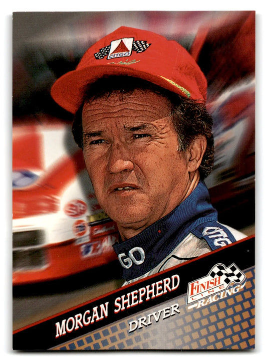 Vintage racing card featuring Morgan Shepherd from 1994 Finish Line Racing series