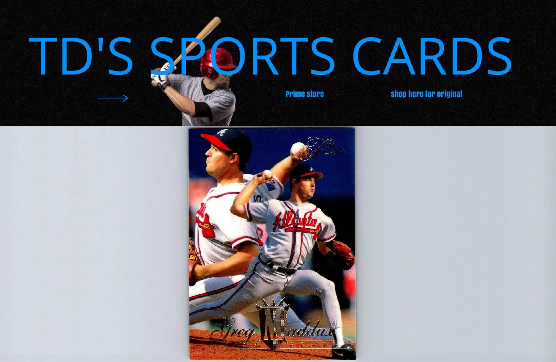 1994 Flair #130 Greg Maddux baseball trading card displayed on sports cards website