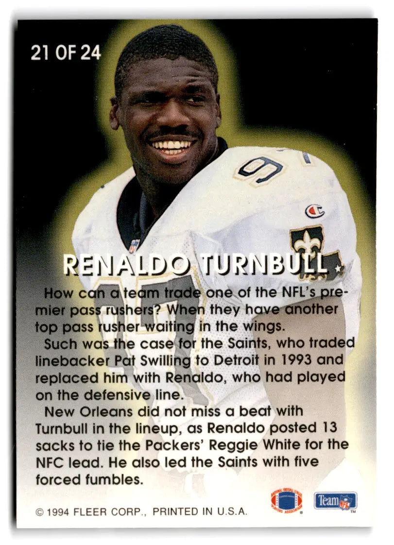 Renaldo Turnbull football trading card from 1994 Fleer All-Pros series featuring Saints Packers