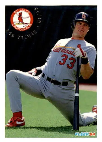 1994 Fleer Rod Brewer EX/NM Cardinals baseball card with original gloss and value