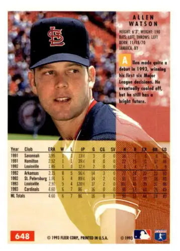 1994 Fleer #648 Allen Watson baseball card NM with original gloss sells well among collectors