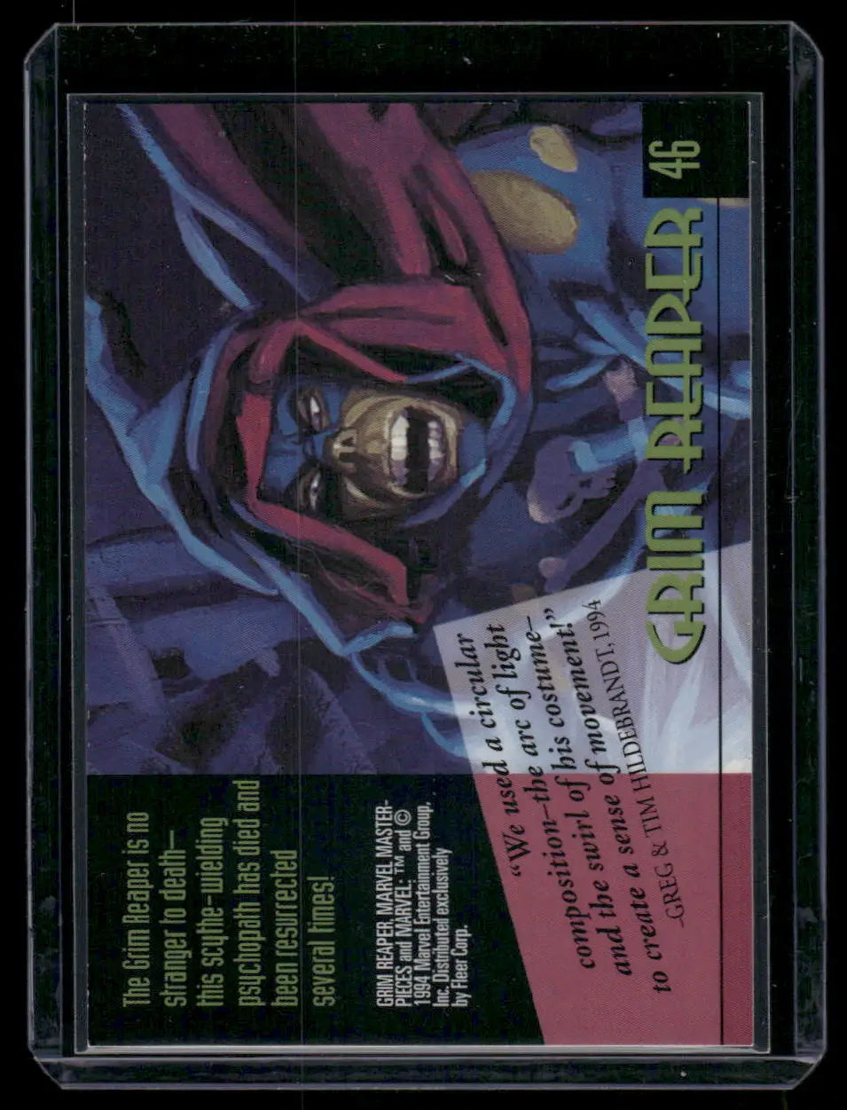 Collectible comic book trading card featuring Grim Reaper from Fleer Marvel Masterpieces