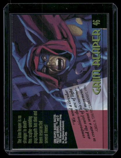 Collectible comic book trading card featuring Grim Reaper from Fleer Marvel Masterpieces