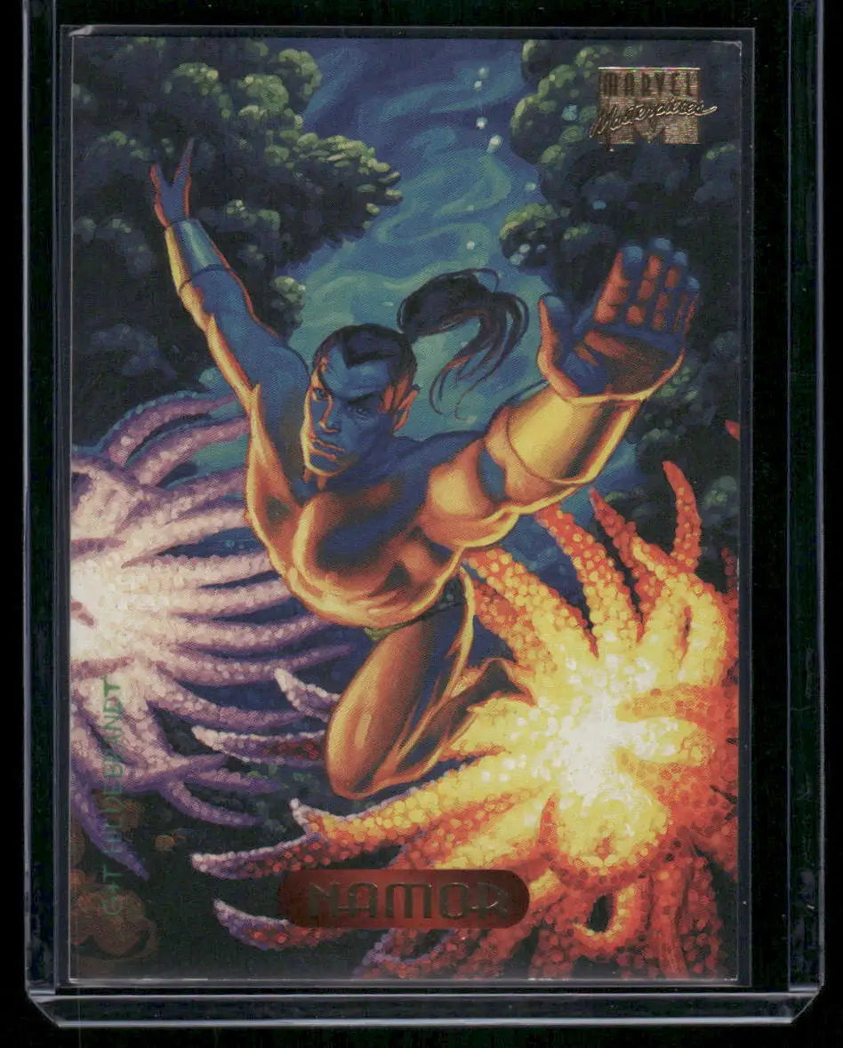 Collectible trading card featuring Namor the Sub-Mariner from Fleer Marvel Masterpieces