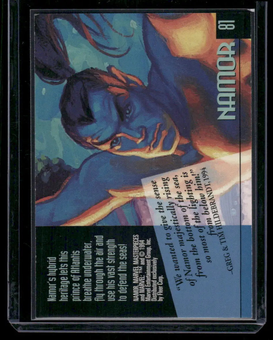 Collectible Fleer Marvel Masterpieces Namor trading card from Marvel Masterpieces Namor series