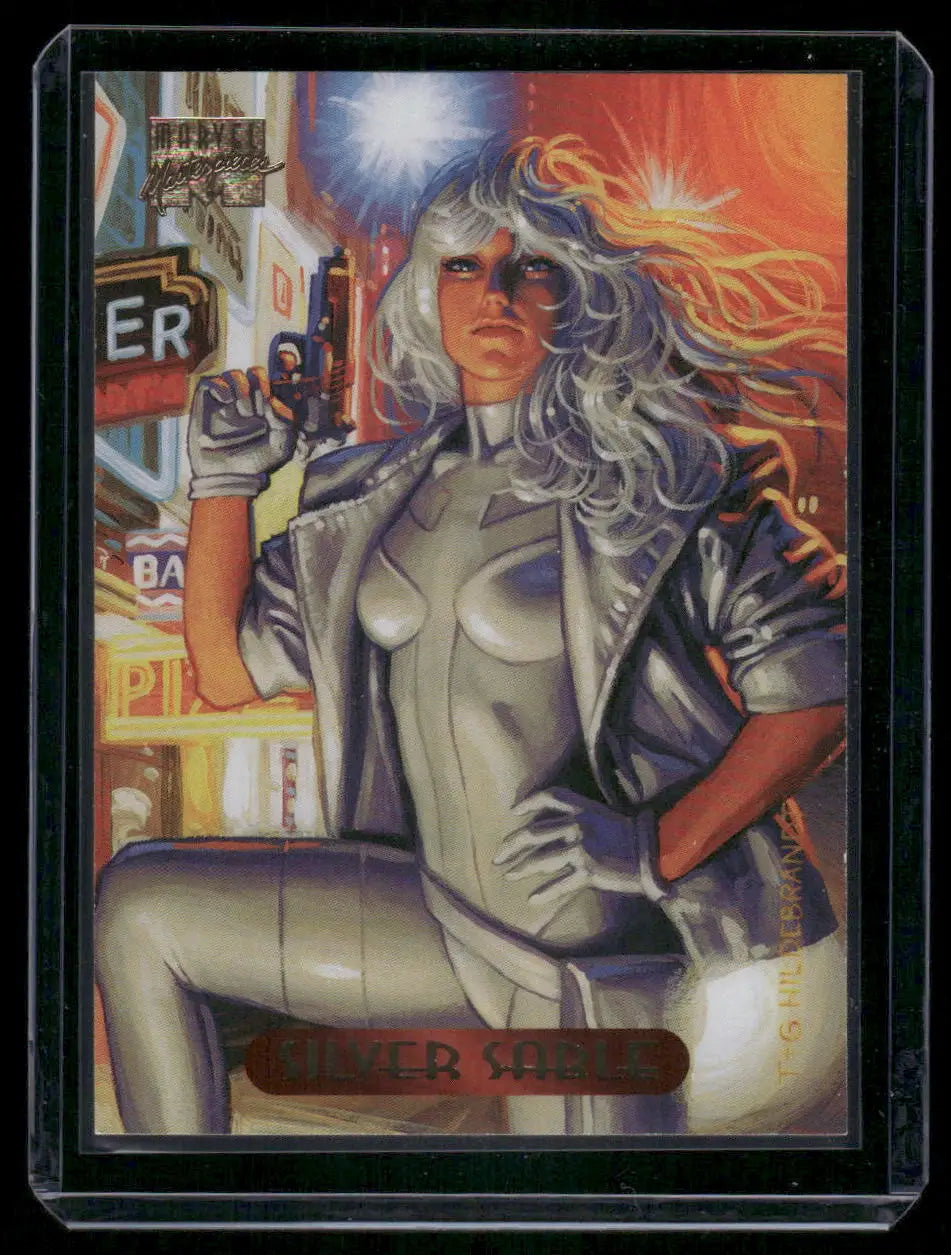 Fleer Marvel Masterpieces Silver featuring Silver Sable with white hair and gun