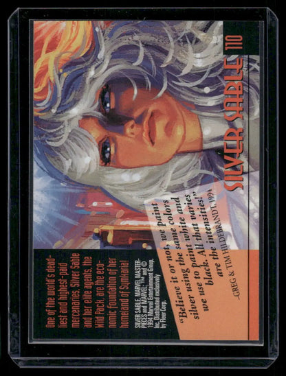 Collectible trading card featuring Silver Sable from Fleer Marvel Masterpieces series