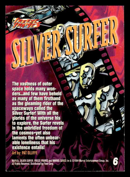 Vintage Marvel Freeze Frames trading card featuring Silver Surfer from Fleer Marvel Universe